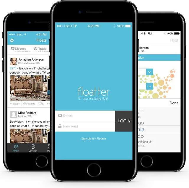 Floatter mobil uygulama ekranları